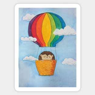 Adorable little hedgehog goes for a balloon ride (watercolour) Sticker